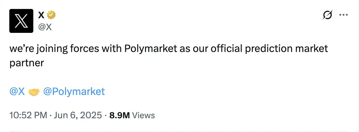 X联手Polymarket推进合作 马斯克加速打造万物App生态