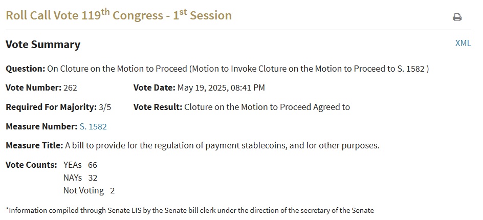 GENIUS法案通过参议院关键障碍 推动区块链创新发展